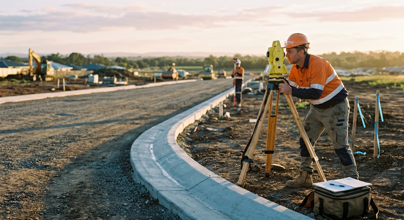 Surveyor reviewing subdivision plans on a Maryborough development site